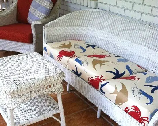 Beach Fabric Upholstered Outdoor Wicker Sofa