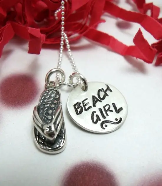 Hand Stamped Beach Girl Necklace