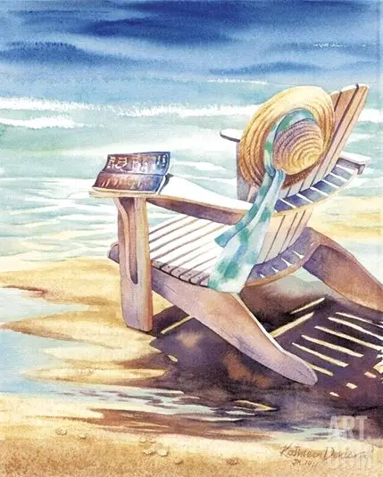 Beach Chair Sun Hat Painting Watercolor