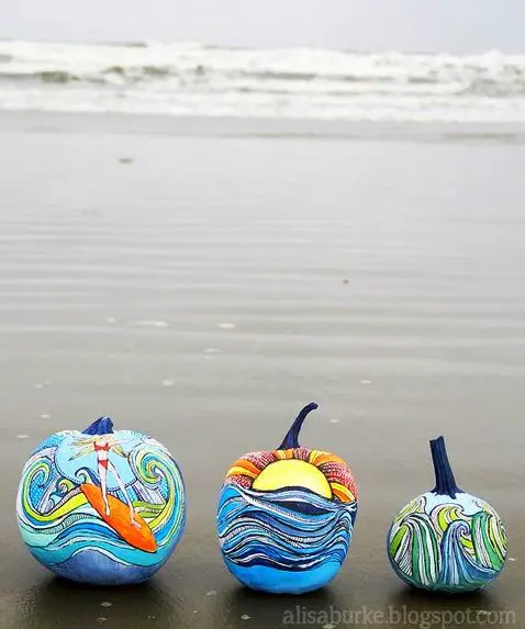 Beach Art Pumpkins by Alisa Burke