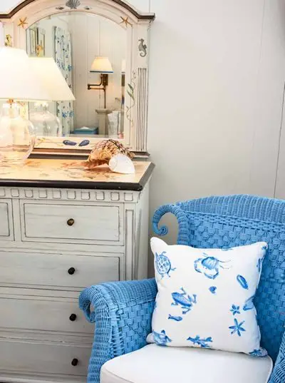 Blue Wicker Chair Beach Cottage Bedroom 