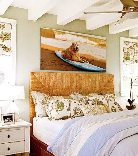 Large Beach Photo Canvas above Bed