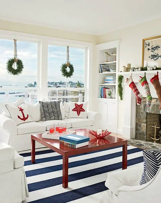 Blue and Red Beach Cottage Christmas