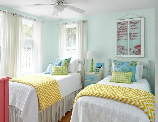 Blue and Yellow Beach Cottage Bedroom