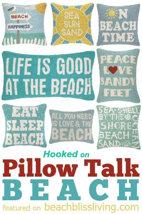 Hooked Beach Pillows with Words and Sayings
