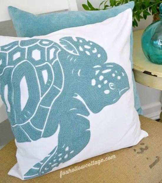 Aqua blue Sea Turtle Pillow