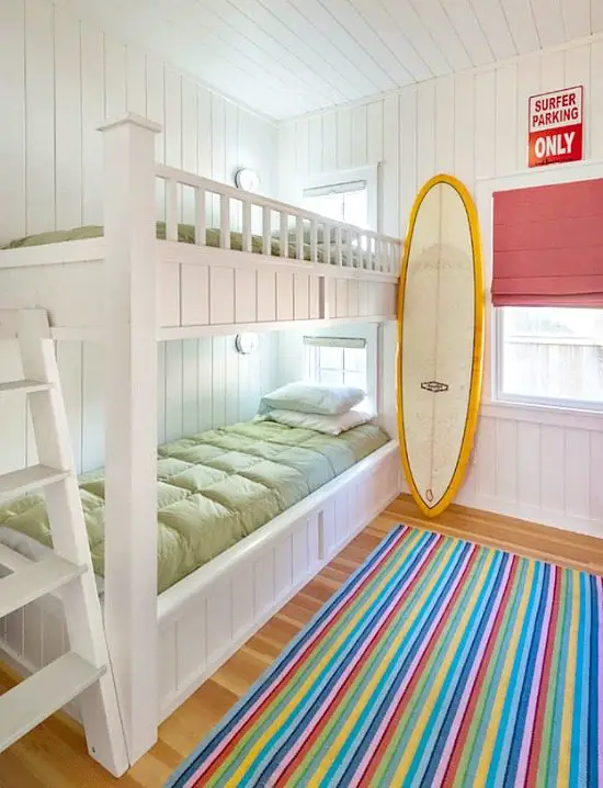 Cottage Bunk Bedroom with Surfboard