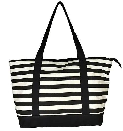 Black and White Stripe Canvas Tote Bag