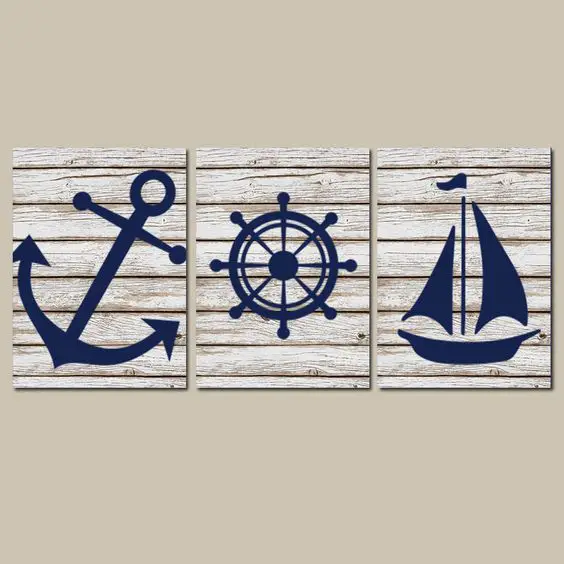 anchor sailboat and wheel wall art