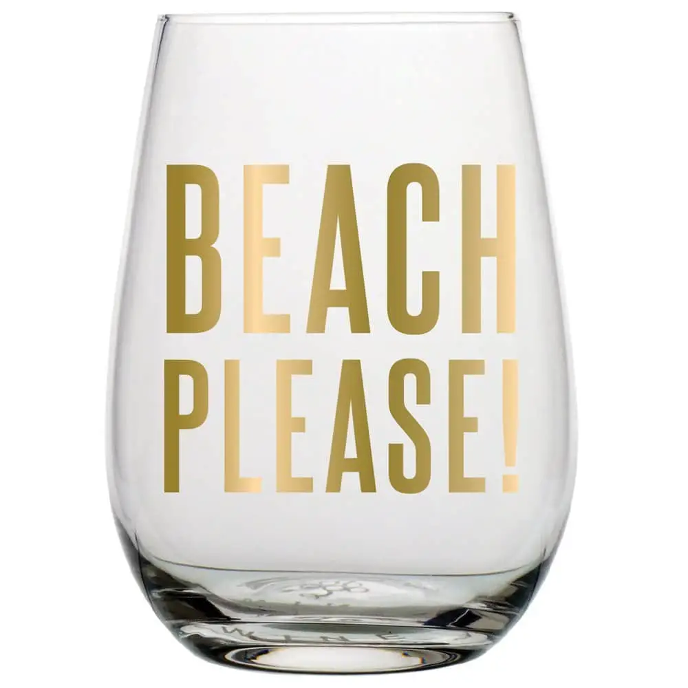 BEACH PLEASE! 20 oz Stemless Wine Glass