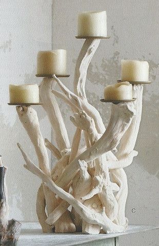 candelabra made of white driftwood