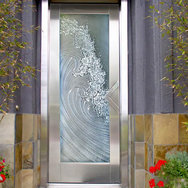 crashing waves etched glass door