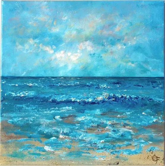 Beach Skies II Original Acrylic Paint on 16x20 Canvas Board Framed in  Vintage Coastal Frame Ready to Hang and Enjoy 