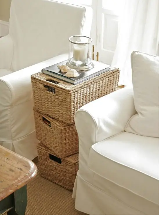 Stacked Basket Storage Side Table